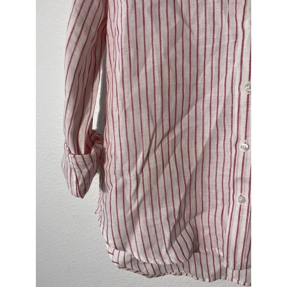 Frank & Eileen Eileen Shirt Women Small Pink White Stripe Linen Coastal Relaxed - Picture 6 of 10